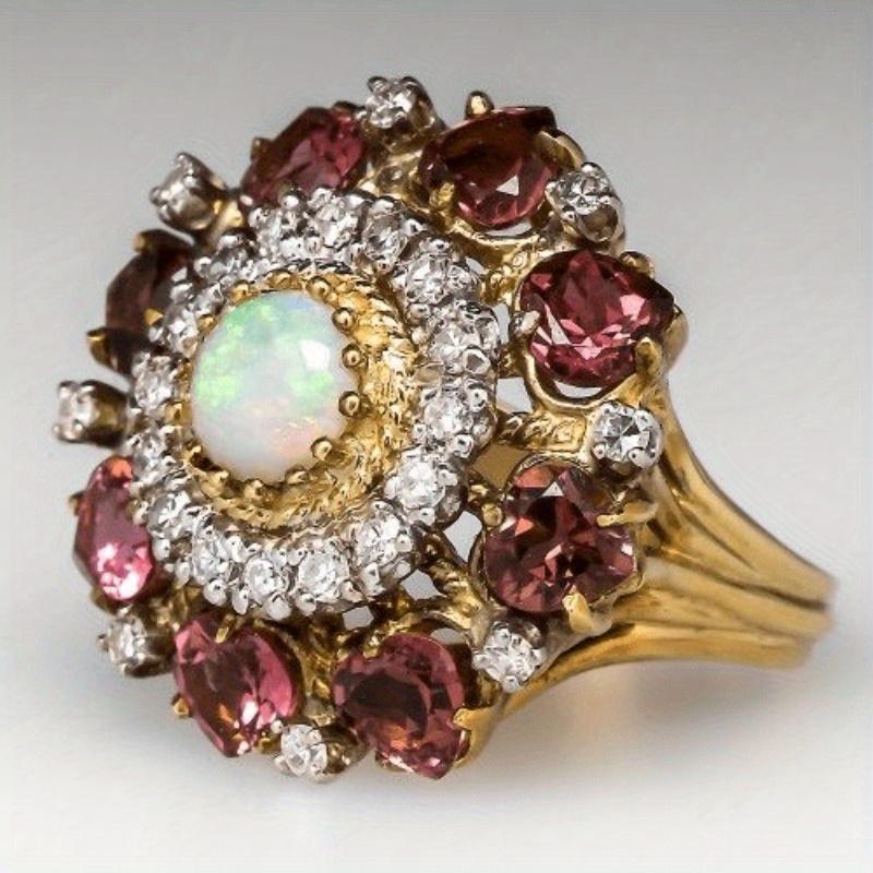 Vintage Floral Ring with Sparkling Synthetic Zirconia, Elegant Jewelry Ring for Men Women