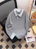 American Style Striped Cable Knit Polo Sweater - Men's Trendy Two-Piece Patchwork with Cleanfit Design
