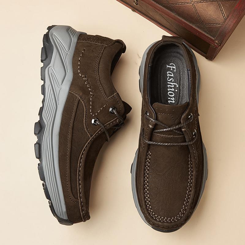 Fashion Genuine Leather Mens Casual Shoes Non-Slip Lace-Up Hiking Shoes Sneakers New Fashion Male Treking Footwear Comfortable Trainers