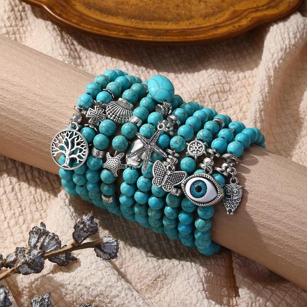 Fashionable Bohemian Ethnic Turquoise Beaded Bracelet Set For Women