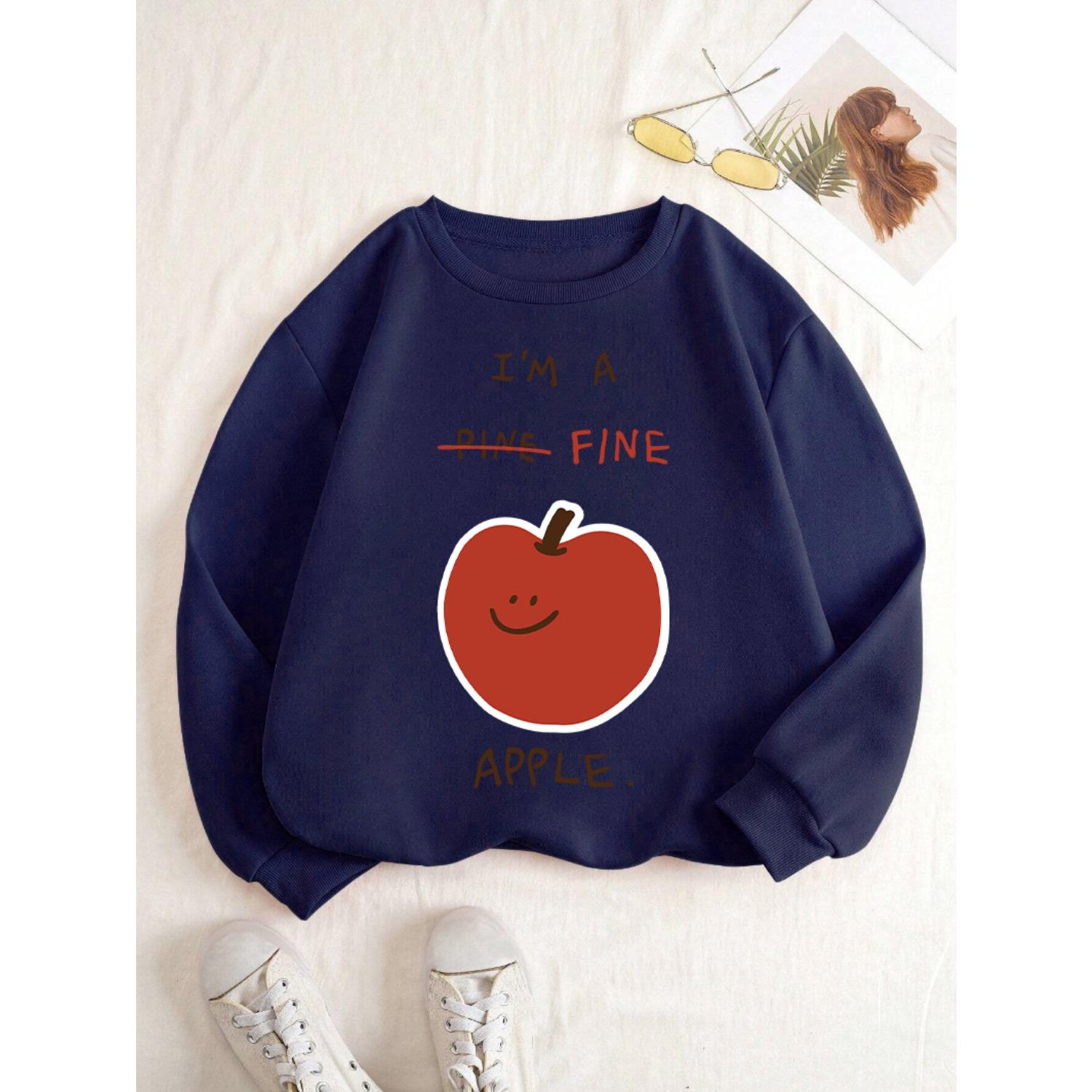 

Тонкие свитшоты с принтом яблок, парные, свободные, оверсайз, уличная одежда, с круглым вырезом, флисовый спортивный костюм, универсальные, Y2K, женская одежда S