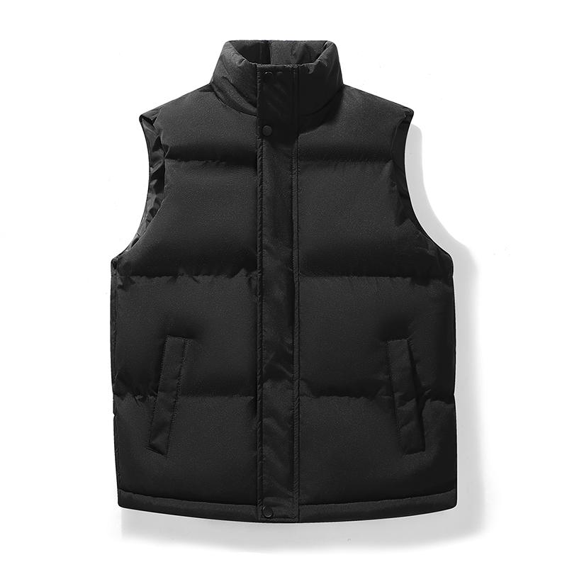 Autumn Winter Men's Warm Waistcoat Casual Basic Style Solid Color Zipper Windproof Vest Jacket Male Stylish Stand Collar Outwear