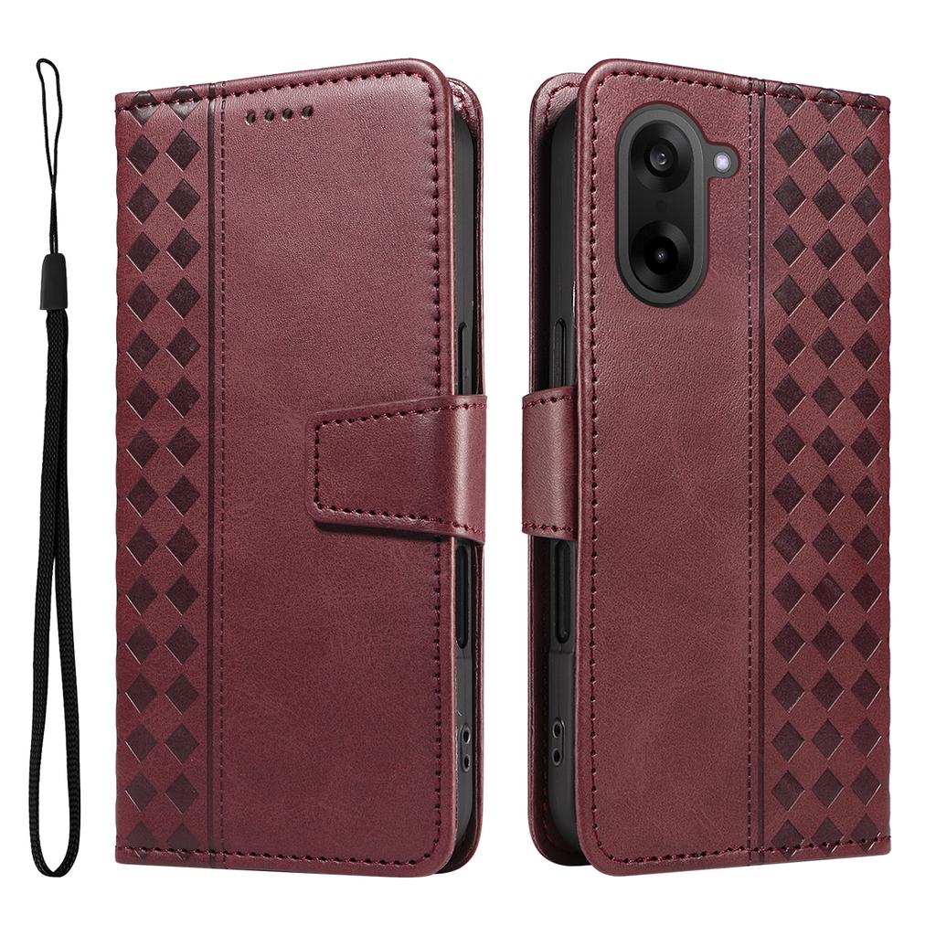 Für OnePlus Nord CE5 5G/OnePlus Ace 5 Racing 5G Lederhülle Wallet Ständer Gitter Aufgedruckte Handyhülle mit Riemen