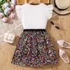 Girls' Leisure Suit 2025 Spring/Summer Children's Sequin Short Skirt Love Short Sleeve Top Two-piece Set