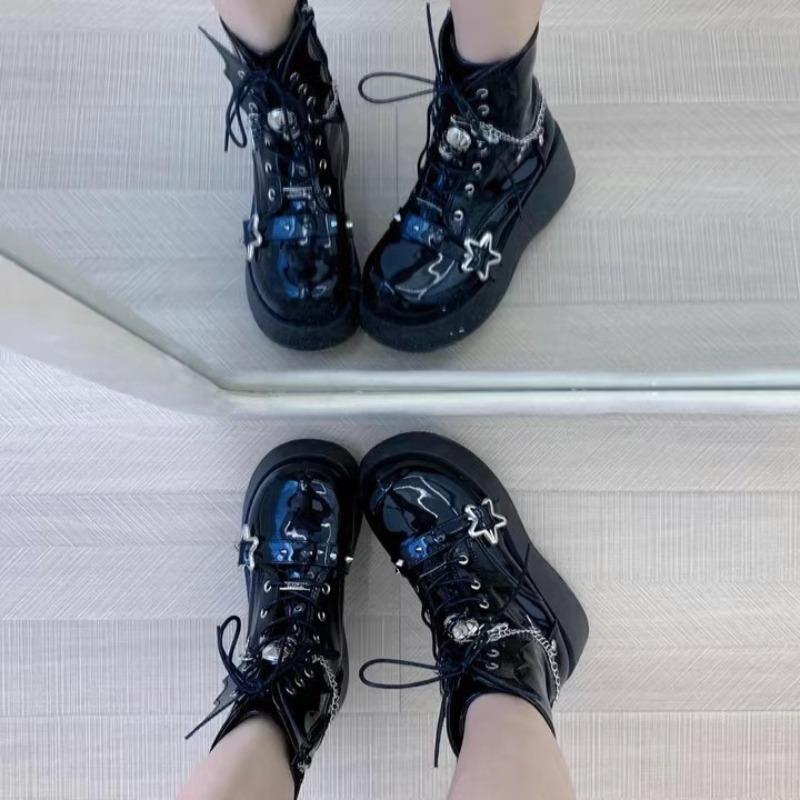 Women's Fashion Platform Knight Boots Belt Halloween Cosplay Thick Sole Leather Boots Trend Goth Women's Ankle Boots Botas Mujer