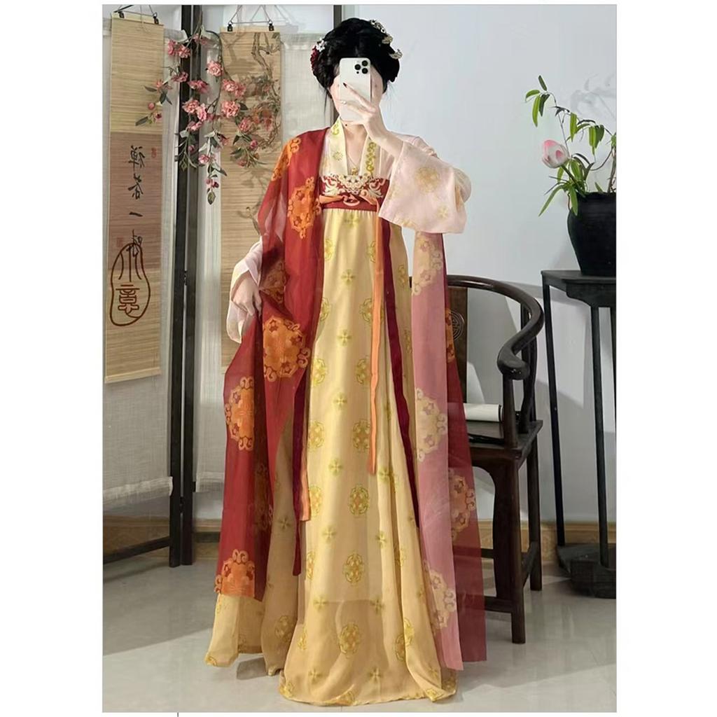 Stellen Sie den chinesischen Hanfu-Stil der Tang-Dynastie für Frauen wieder her, einteiliger Rock in Brustlänge, Alltagsanzug