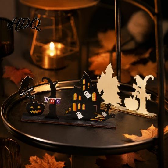Compact Ornament for Dining Tables Halloween Wooden Tabletop Signs Decor Haunted House Ghost Pumpkin Black Seasonal Home Accents Parties Cat