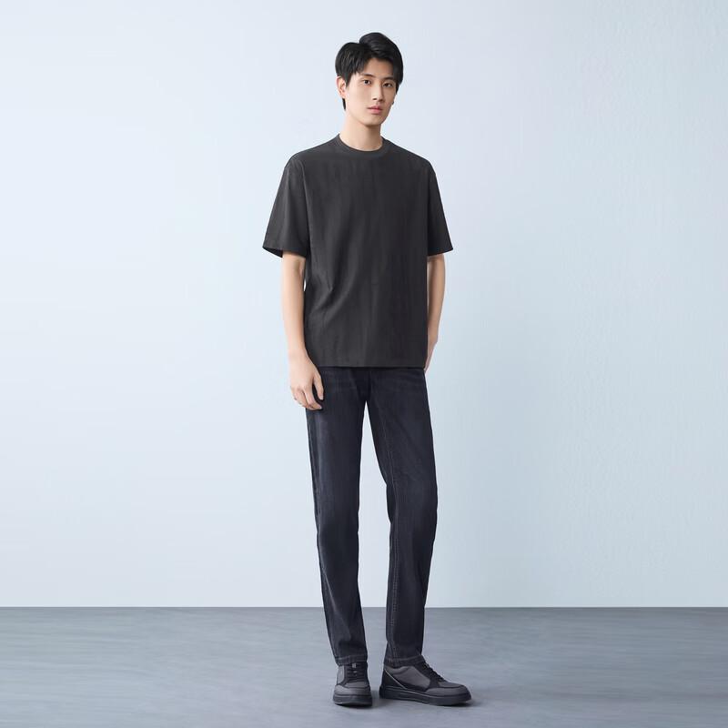 Seven Herren Kurzarm-T-Shirt aus atmungsaktiver Baumwolle mit Struktur aus Xinjiang