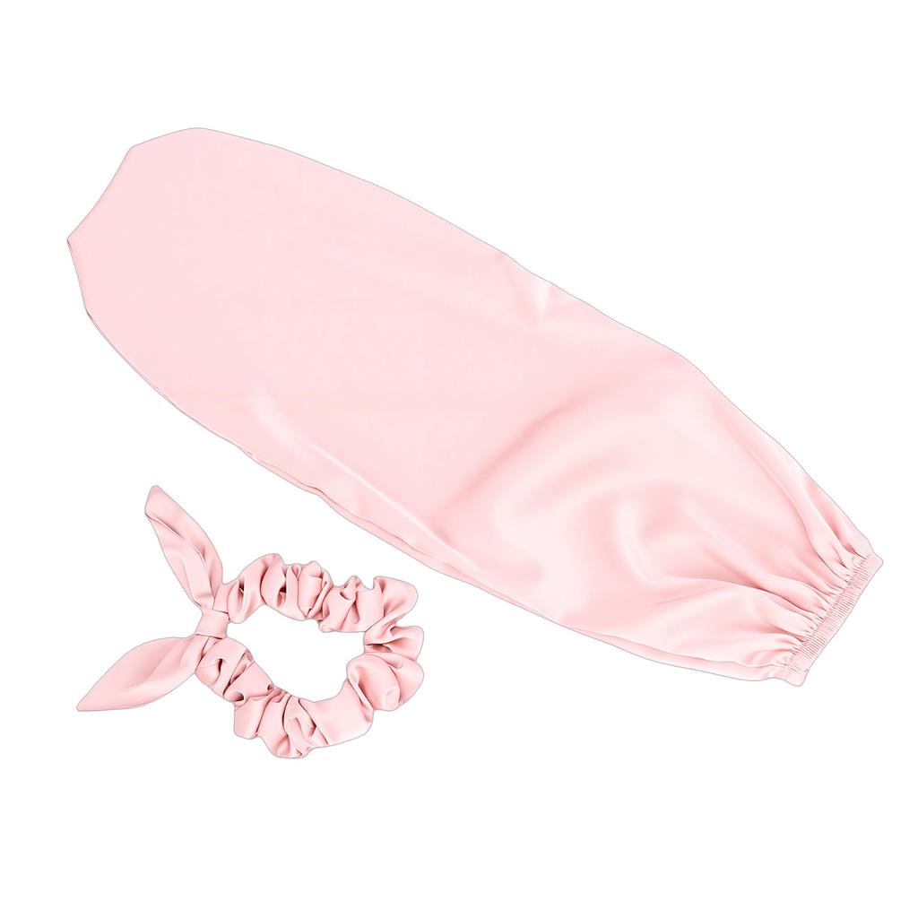 Bonnet for Sleeping Daily Usage 2 In 1 Hair Ties and Curly Hair Bonnet with Elastic Scrunchie Pink