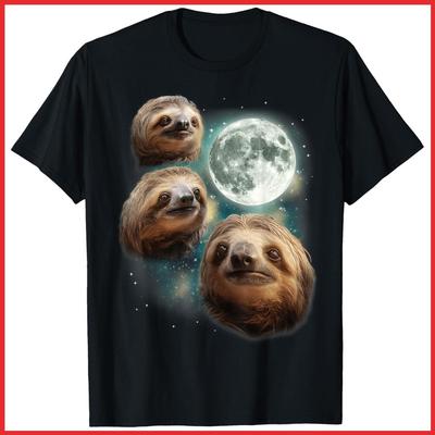 Three Sloth Moon Funny 3 Lazy Animals Howling Parody Black Cotton T-Shirt Unisex T-Shirt