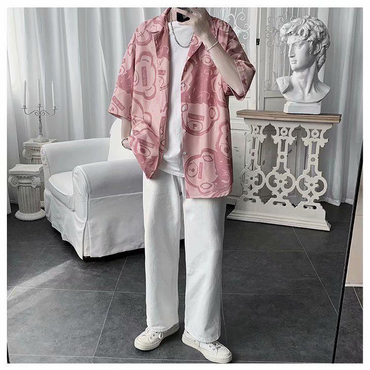 Men's Summer 2021 Korean-Style Casual Loose Print Half Sleeve Shirt