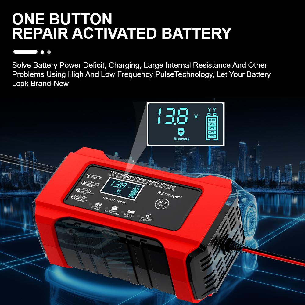 Digital Display Screen Suitable for Lead Acid Batteries 12V6A Intelligent EU Plug Reverse Protection Car/Motorcycle Charger Smart Battery Charger