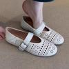 Bohemian Hollow Single Shoes Women's Gentle Hole Shoes Late Evening Breeze Grandma Shoes Leather Flat-soled French Mary Jane Shoes