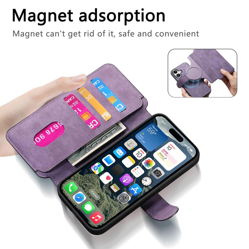 For iPhone 16 Magnetic Case CASENEO Detachable Leather Phone Wallet Cover