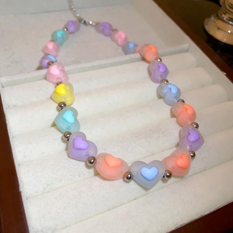 Dopamine Girl ~ Colorful Heart Necklace for Women, 2024 New Candy Color, Cute Niche Design, Sweet and Trendy