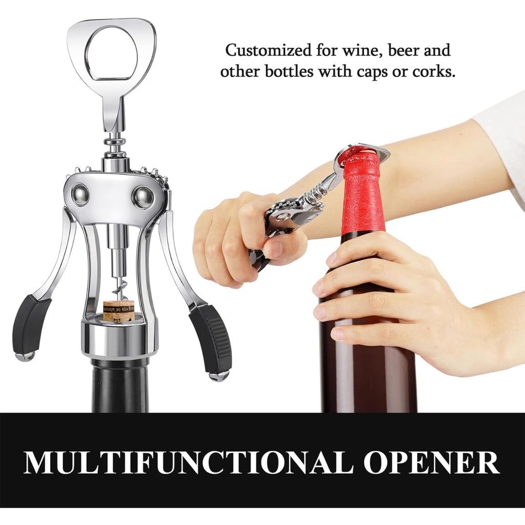 Wine Opener Premium Multifunctional Wing Corkscrew Wine Bottle Opener Suitable for Kitchens Restaurants Bars and Waiters.
