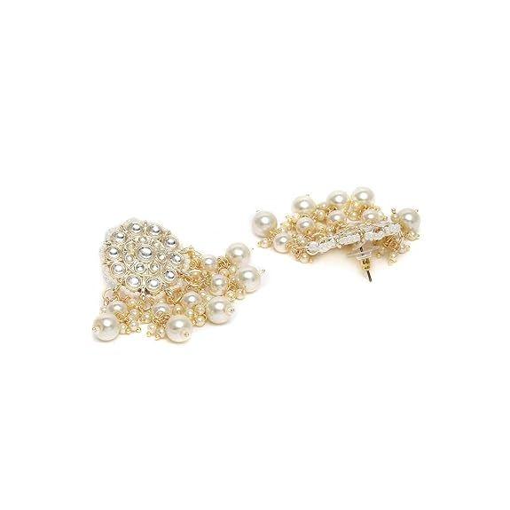 Gold Tone Kundan & Pearls Wedding Collection Dangle Earring For Women