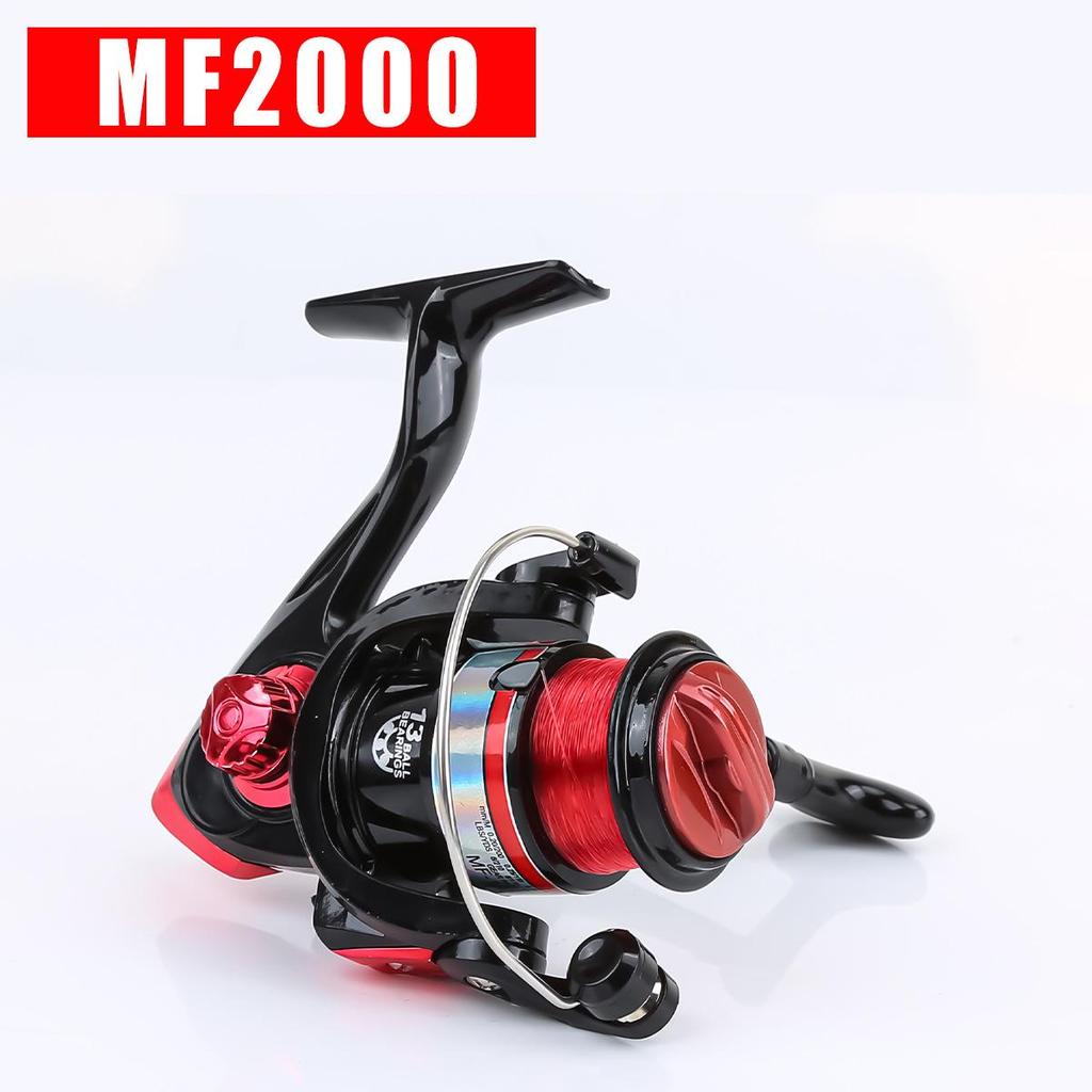 MF Spinning Reel, Black/Red, 5.5:1 Gear Ratio, Metal Line Cup, Freshwater/Saltwater, Long Cast Fishing Tackle