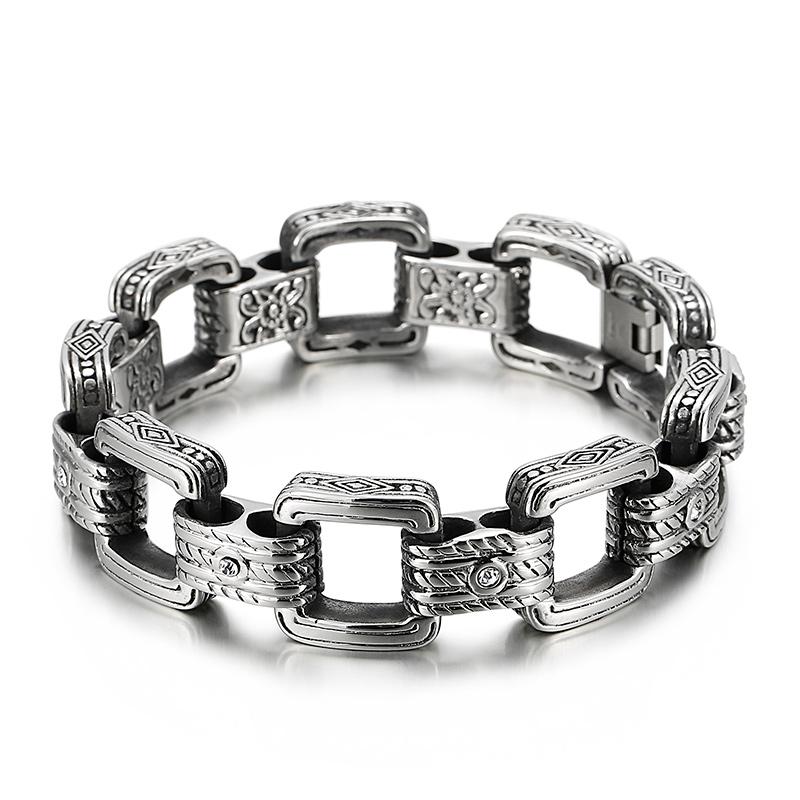 18MM Kalen Vintage Square Chain Carved Mysterious Totem Men s Stainless Steel Charm Jewelry 23cm