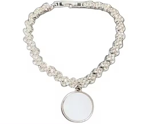 RubySub New Rhinestones Hip Hop Sublimation Bracelet Jewelry Blanks With Circle Charm серебряный