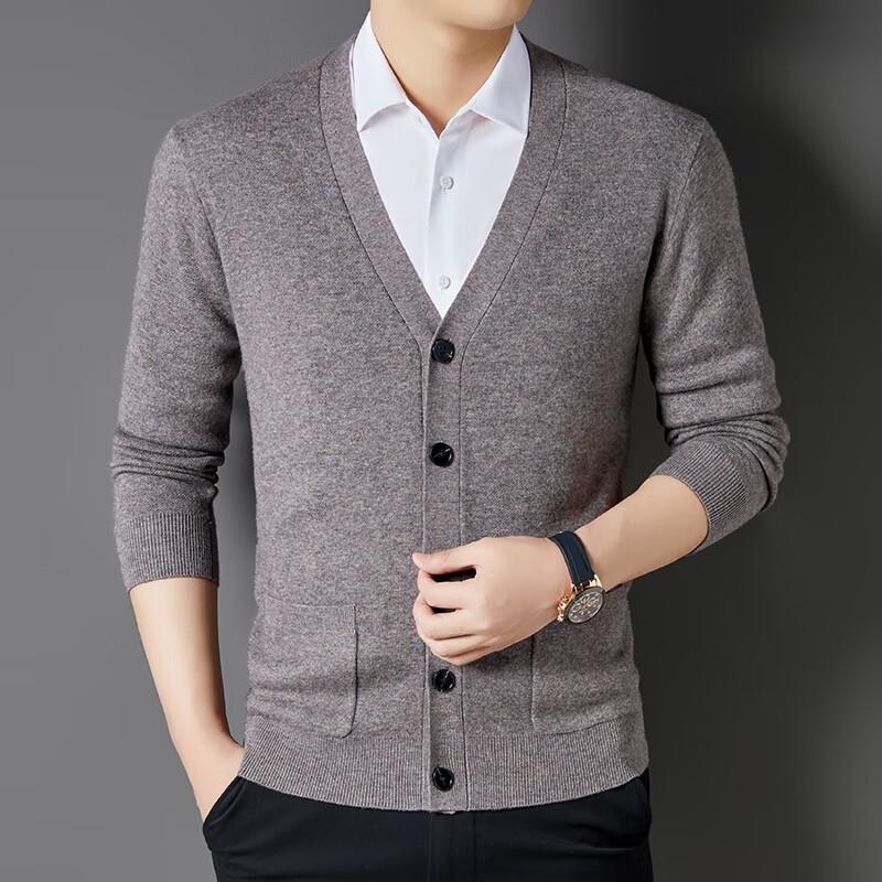 Fengxun Men's 100% Pure Wool Cardigan Sweater FXT6424