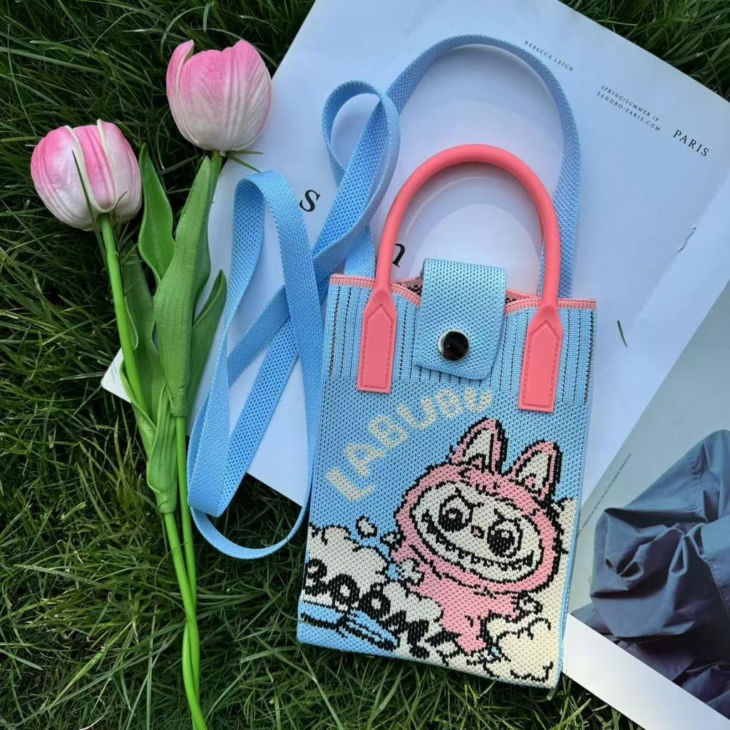Cute Canvas Crossbody Bag with Fashionable and Niche Design, Knitted Mobile Phone Bag, Crossbody Single Shoulder Knitted Bag