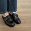 Fashion British Buckle Strap Mules Shoes Ladies Med-High Heels Slippers Slip On Derby Sliders Femmes Pantuflas PU Leather Loafers Woman
