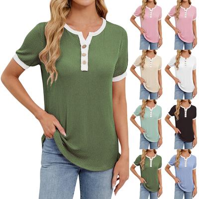 Women's Fashion Solid Color Round Neck Short Sleeved Pullover Casual T-shirt Top