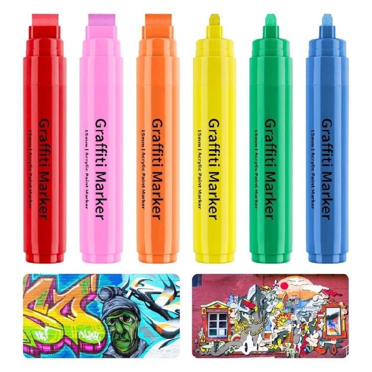 12 Pcs Paint Markers Drawing Pen Acrylic Marker 15mm Wide Acrylic Pen Graffiti Marker Craft Supplies for Kids Drawing