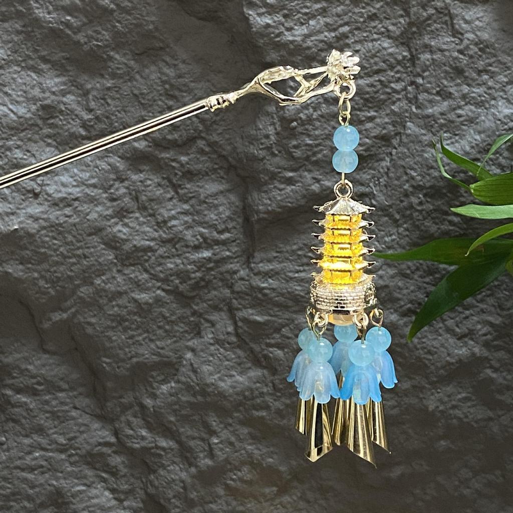 Fermacapelli Lanterna Luminosa di Alta Gamma per Gonne Hanfu - Popolare Accessorio Stile Paesaggistico
