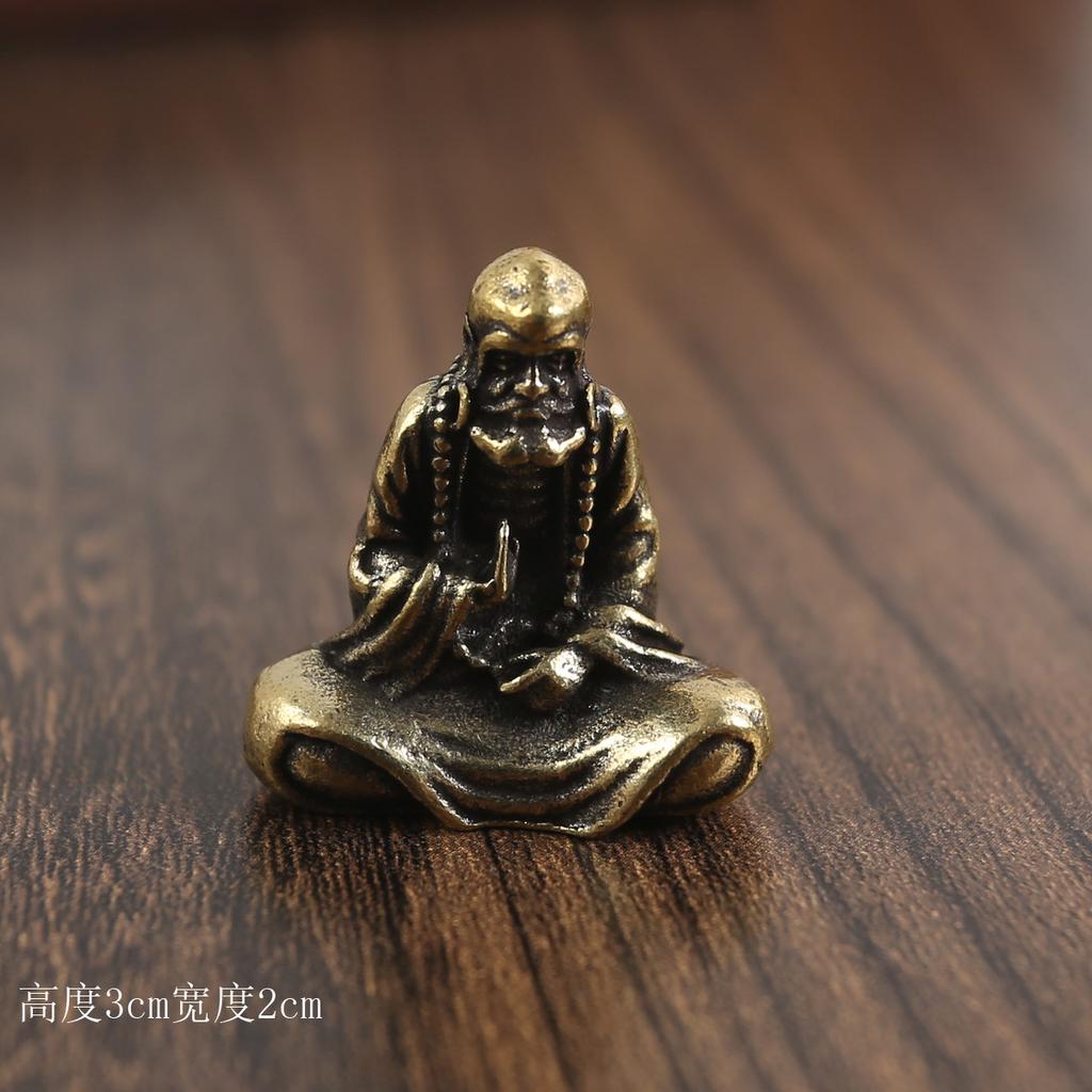 Zen Dharma Patriarch Solid Brass Sand Monk Ornament Antique Buddha Home Offering Buddha Study Paperweight Copper Collection