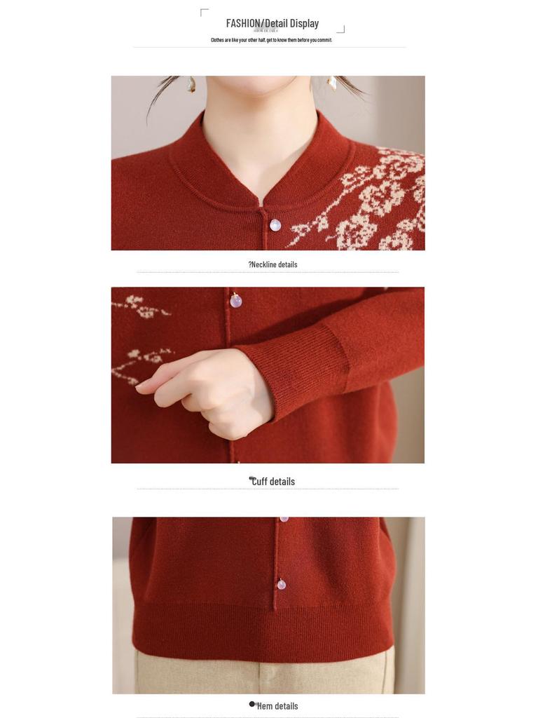 Velvet Qipao Collar Sweater for Middle-Aged & Elderly - Winter One-Piece Stylish Top with Thickened Base Layer.