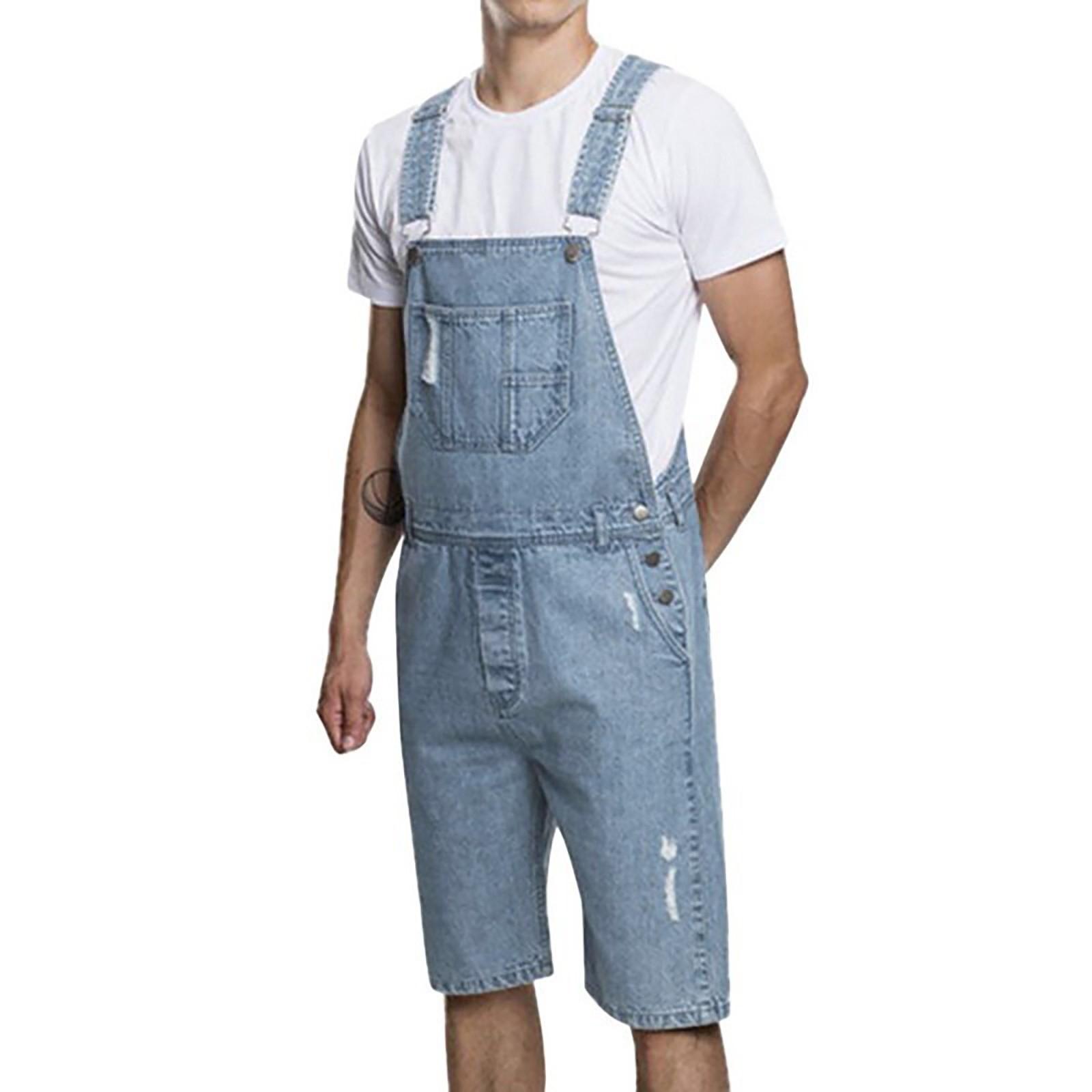 

Мужской общий повседневный комбинезон, джинсы, брюки с рваными карманами, брюки на подтяжках M светло-синий