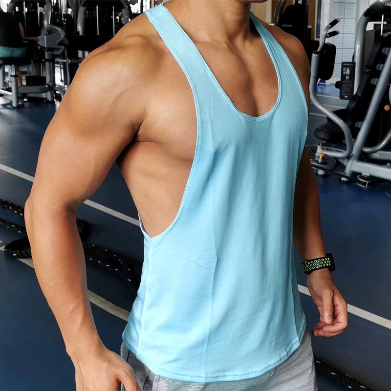 Men Low-Cut Sports Vest Fitness Men Loose Muscle Men Wait Lifting T-Shirt I-Shaped Split Waistcoat Gym