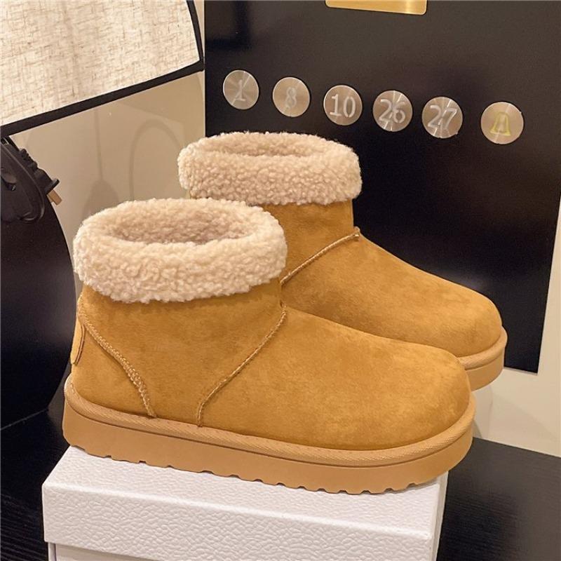 Autumn and Winter New Large Size Low Tube Cotton Shoes Women's Retro Solid Color Cotton Boots Versatile Thick-soled Velvet Snow Boots