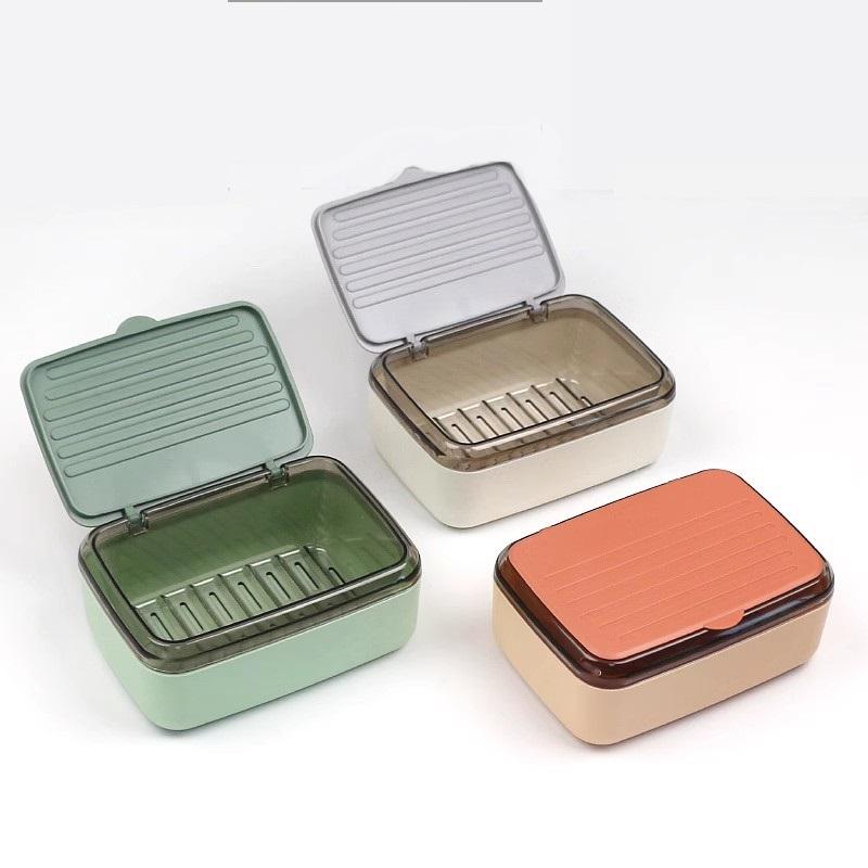 2025 Hot Double-layer Soap Box Household Bathroom Non-punching Hollow Drain Soap Box with Cover Dust Soap Box Holder