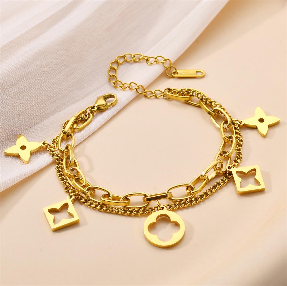 Korean Titanium Steel Four-Leaf Clover Bracelet - Women's Fashion, Versatile & Non-Fading Jewelry