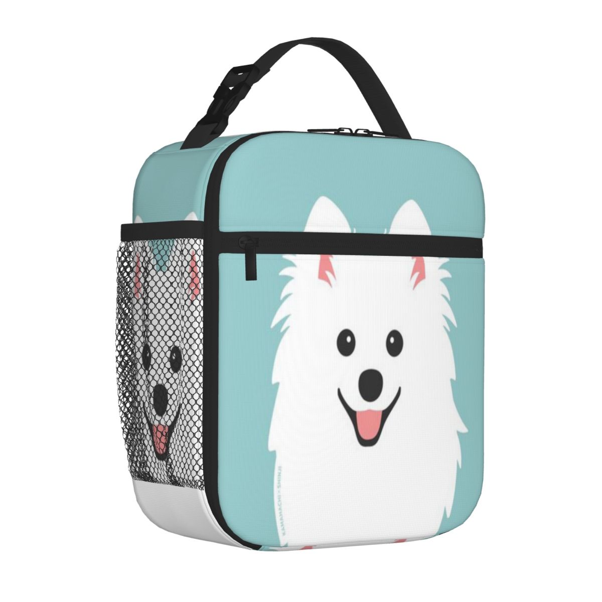 Bestselling Happy Japanese Spitz Dog - Aqua Minimal Decoration Nylon Lunch Bag Weight Loss Diet Insulated Tote One Size