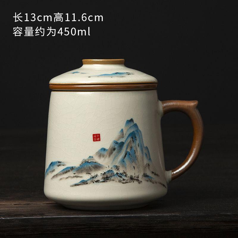 Chinese Ru Kiln Teacup Blue And White Ceramic With Lid Tea Separation Water Cup Household Special Tea Cup Office Mug