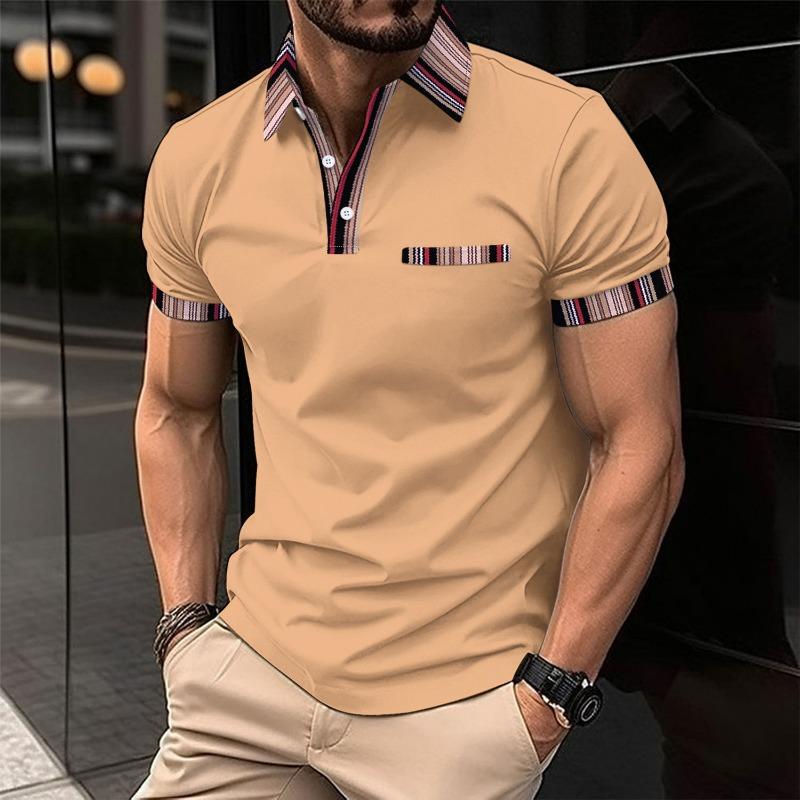 Herren neues Brust-Fake-Tasche Farbe passend Knopf lässig vielseitig T-Shirt POLO-Shirt