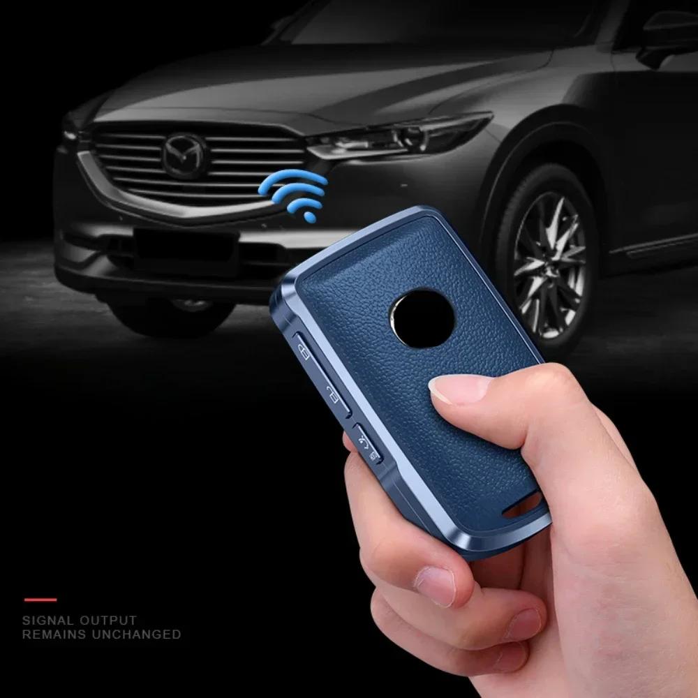Alloy Leather Car Smart Key Case Cover For Mazda Alexa CX-30 CX-3 CX-5 CX-7 CX-9 CX-4 3 Button Protector Shell Accessories