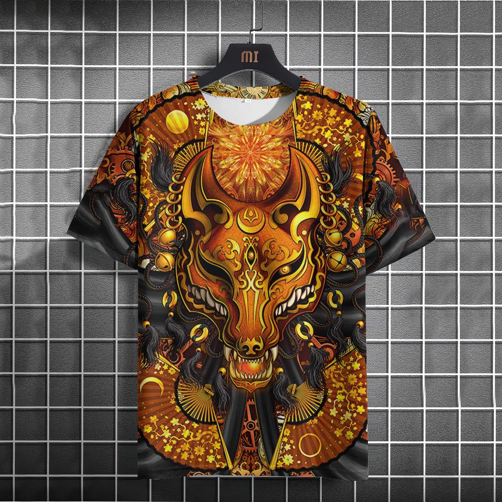 

Винтажные футболки для мужчин с принтом металлической лисы, мужская футболка, летняя уличная одежда, быстросохнущие футболки с коротким рукавом, свободные мужские топы XL