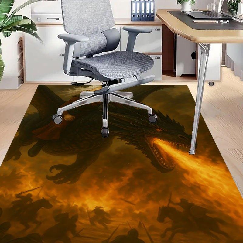 1pc Fire and Blood Office Carpet Chair Mats, Home Decor Mat Fantasy Theme Mat Durable Mat, Dragon Decor,Suitable for Fantasy Theme Lovers