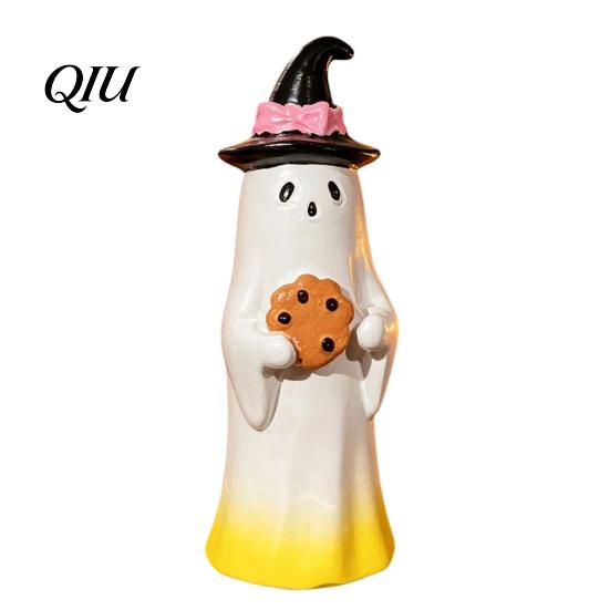 Window Display Halloween Decor Cute Ghost Ornament, Resin Figurines with Cake/Cookie Fun Gifts for Kids Design Desktop Fireplace Home Holiday