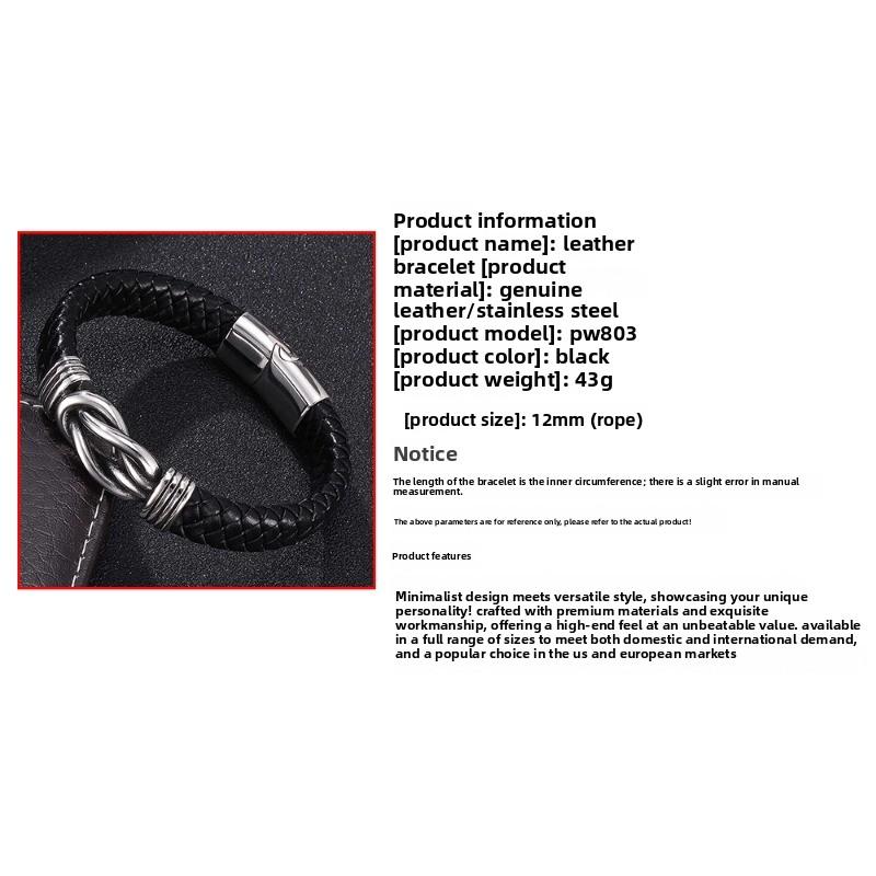 Meier Hot-selling european and american leather bracelet - men's handmade braided rope magnetic clasp genuine leather bangle