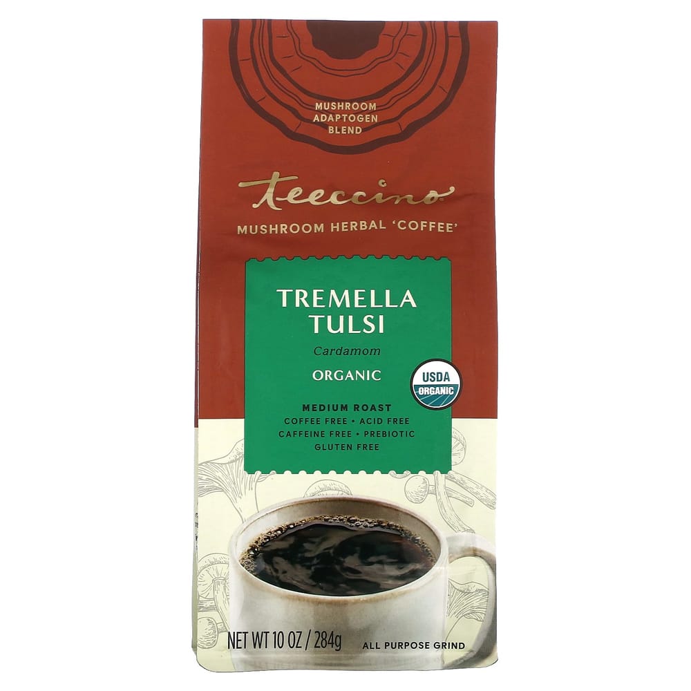 Teeccino Mushroom Herbal Coffee with Tremella, Medium Roast, Caffeine-Free, 284g (10 oz)