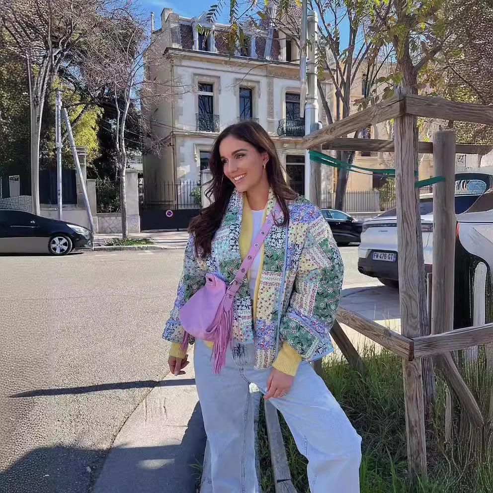 Spring Lapel Fashion Printed Cotton Slimming Jacket