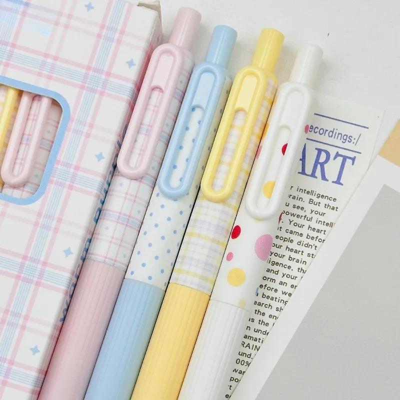 Polka Dot Pixel Pudding Retractable Gel Pen 0.5mm Ins Kawaii Cartoon Fashion Quick-Drying Black Ink Exam Pen for Students