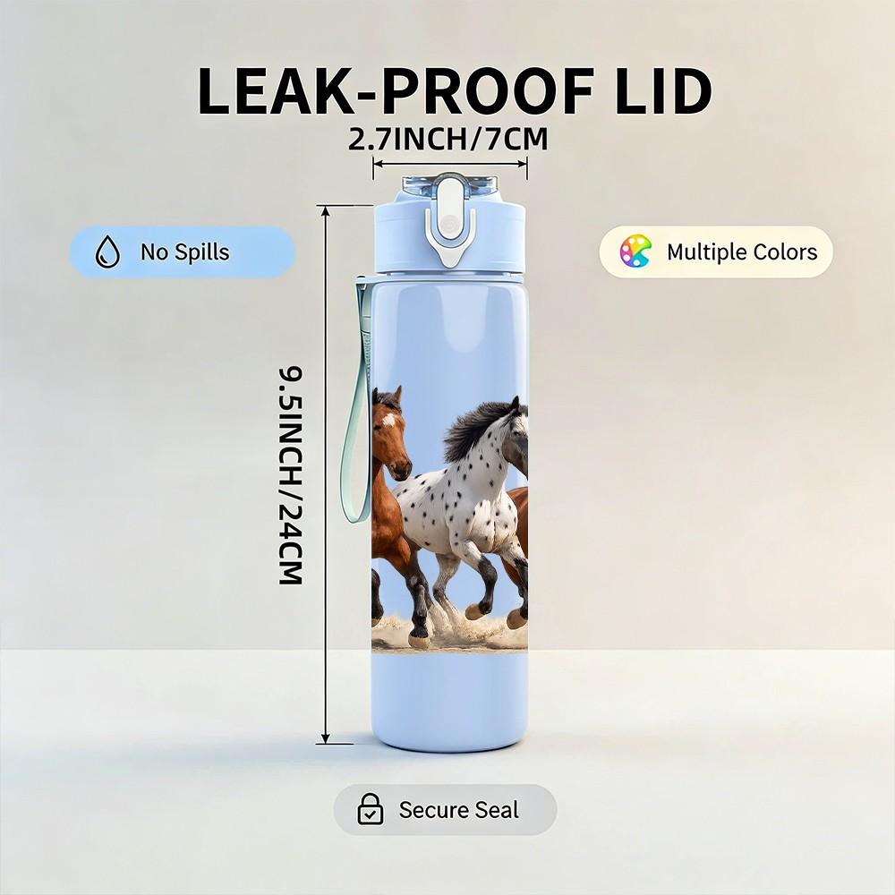 1PC Group Running Horse Animal Print 750ml Color Plastic Sports Water Bottle Leakproof Flip Straw Lid Suitable for Sports Office Home Use