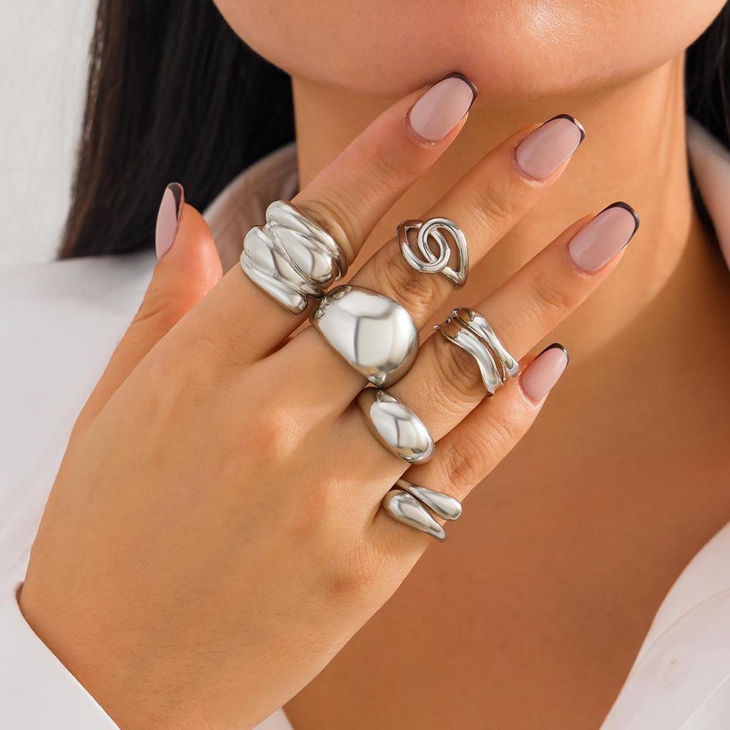 European & American Cross-Border Geometric Arc Ring Set: Stylish, Irregular Metal Design